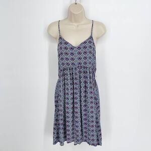 Express Dress NEW Womens Sz S Purple Multicolor Spaghetti Strap Gathered Waist